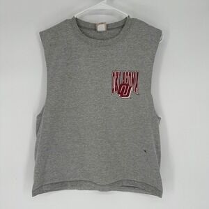 Vintage 90s Red Oak Oklahoma Sooners Muscle Tee Gray XL OU Back Print USA Made